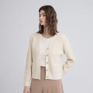 【ILEY 伊蕾】大V領花紗羊毛針織外套(白；M-XL；1244515227)