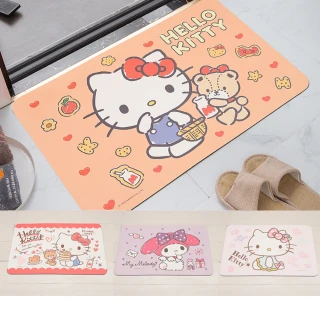 【巴芙洛】2入 組日本三麗鷗皮革軟硅藻土吸水地墊40*60再送2杯墊(美樂蒂/布丁狗/hello kitty正版授權)