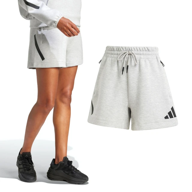 adidas 愛迪達 WZNE SHORT 女款 灰色 棉質 寬鬆 高腰 綁帶 短褲