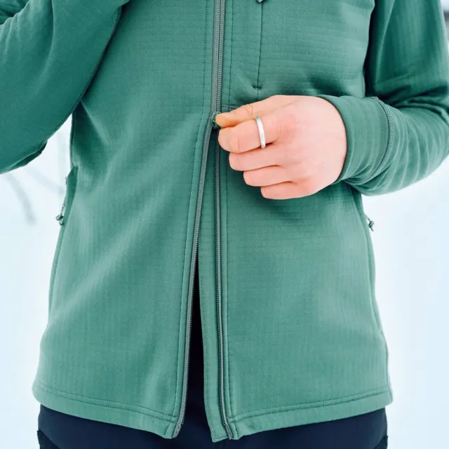【Fjallraven】Abisko Grid Fleece連帽夾克 女(FR14600184-614綠繡)
