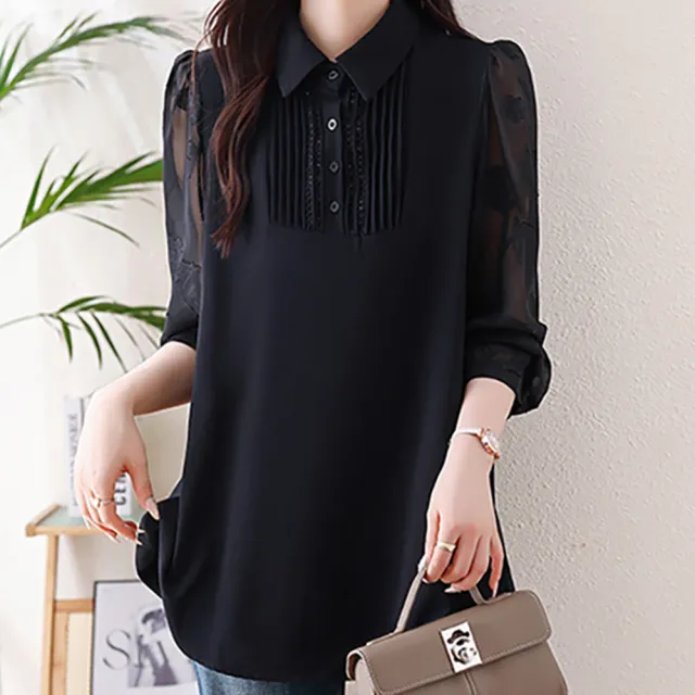 【麗質達人】8085黑色假二件上衣-LY(L-5XL)