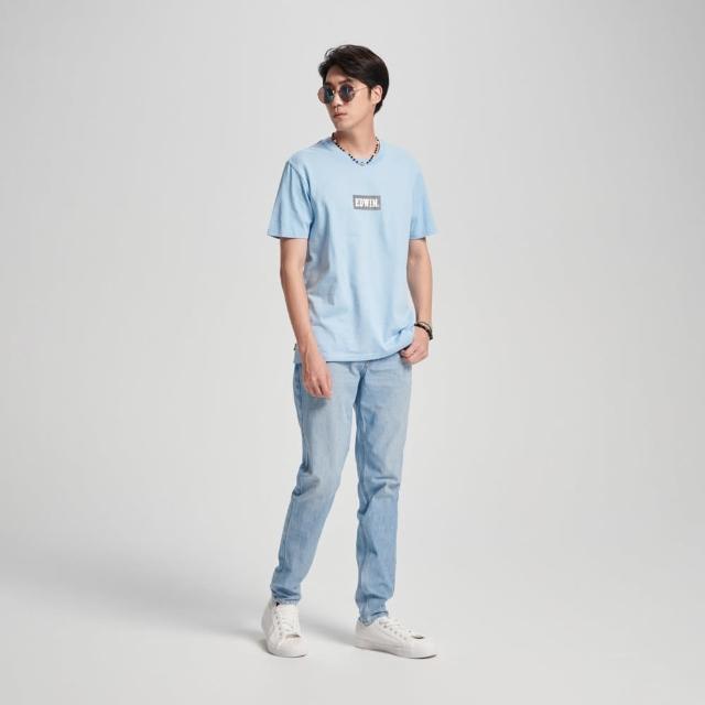 【EDWIN】男裝 BOX LOGO短袖T恤(淺藍色)