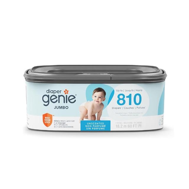 【Diaper Genie】加拿大 Diaper Genie 不鏽鋼雙重鎖臭尿布處理器 多層鎖臭塑膠袋匣 加長型(鎖臭 垃圾袋)