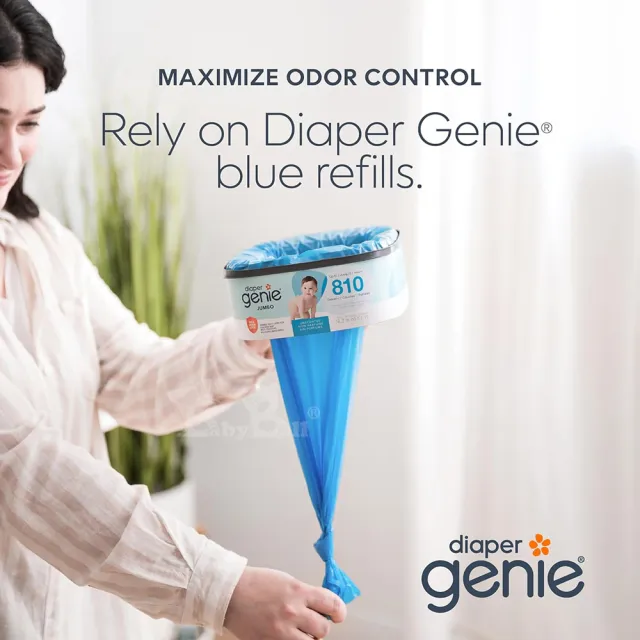 【Diaper Genie】加拿大 Diaper Genie 不鏽鋼雙重鎖臭尿布處理器 多層鎖臭塑膠袋匣 加長型(鎖臭 垃圾袋)