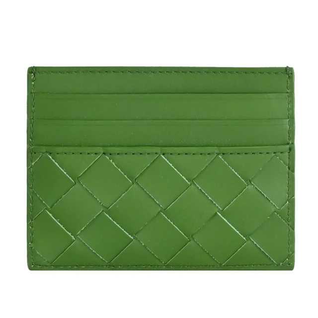 【BOTTEGA VENETA 寶緹嘉】簡約手工編織小牛皮拼接信用卡名片證件隨身卡夾(酪梨綠)
