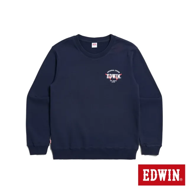 【EDWIN】男裝 扇形小LOGO厚長袖T恤(丈青色)
