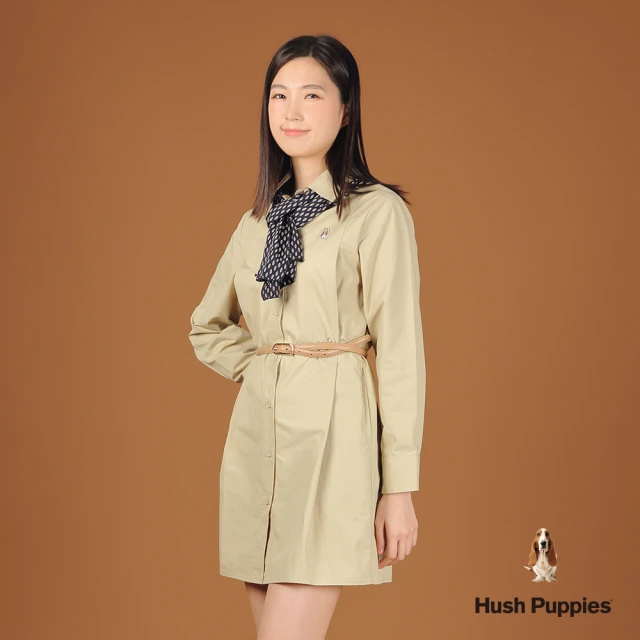 Hush Puppies 女裝 洋裝 質感腰釦式襯衫領洋裝(卡其色 / 44215106)