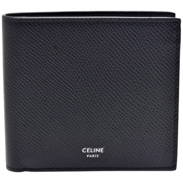 【CELINE】經典品牌字母LOGO粒面牛皮折疊短夾(黑色10B653BEN.38SI)