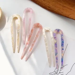 【卡樂熊】簡約紋理醋酸U型造型髮簪/盤髮夾(醋酸材質盤髮器)