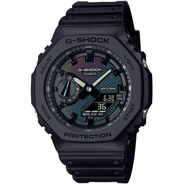 CASIO 卡西歐 G-SHOCK 八角防護彩虹磚牆漸層蒸鍍雙顯手錶 禮物 雙11(GA-2100RW-1A/速)