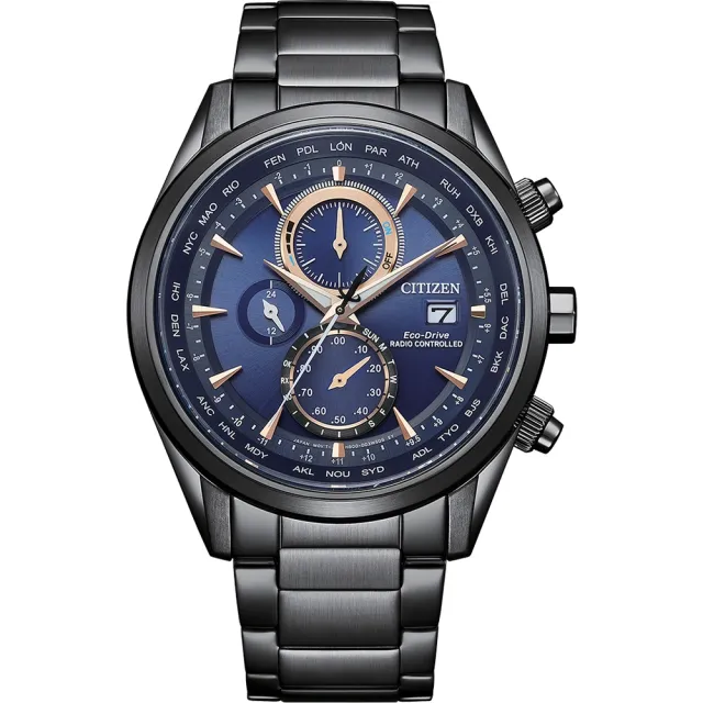 【CITIZEN 星辰】GENTS系列 時尚藍 光動能電波手錶 石英錶-43mm(AT8265-81L)