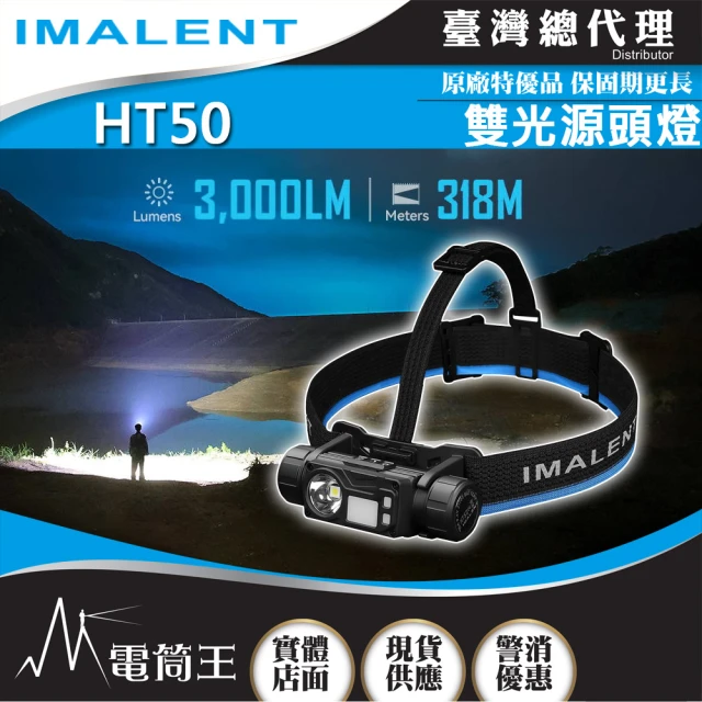 IMALENT 電筒王 HT50(3000流明 318米 雙光源頭燈 紅白光 大範圍泛光 快速操控 磁吸尾蓋)