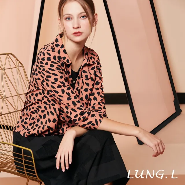 【LUNG.L 林佳樺】LR19A橘色搭配黑色櫻花瓣圖案假兩件女裝上衣(秋冬新品)