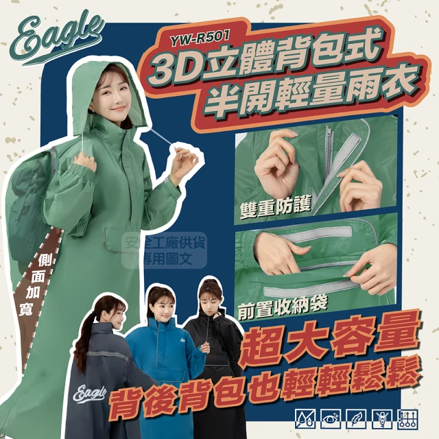 Eagle 3D立體背包式 YW-R501 半開雨衣(一件式雨衣 輕量 背包式)