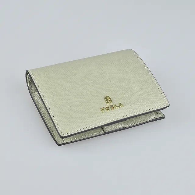 【FURLA 芙拉】FURLA Camelia電鍍金字LOGO小牛皮4卡對折短夾(小/石灰白)