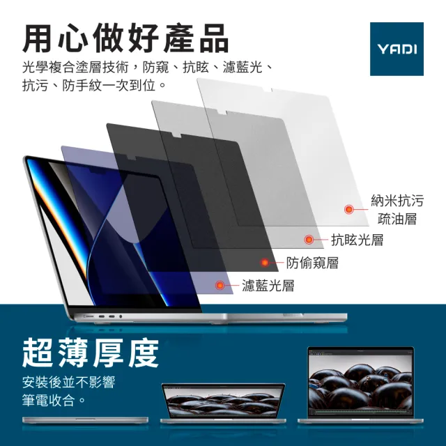 【YADI】防窺抗眩濾藍光  14吋16:10 專用(磁吸式水之鏡防窺片)
