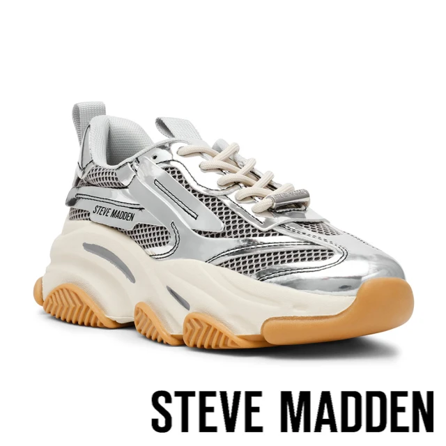 steve madden E 拼接牛仔布厚底休閒鞋(銀色)