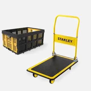 【Stanley】組合 平板手推車150kg +折疊置物籃