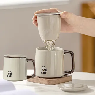 【優雅喝茶】茶水分離熊貓馬克杯(一杯三用 泡茶 茶葉 果乾水 果茶 高雅 辦公室 禮物)