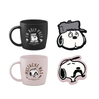 【SENSE LAB·好感製所】Snoopy史努比 復古理髮廳造型杯墊大容量陶瓷馬克杯組560ml(通過SGS檢驗/彩色禮盒)