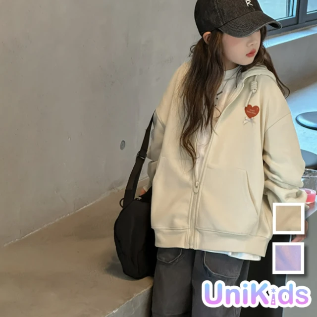 UniKids 中大童裝長袖連帽外套 甜美愛心夾克 CV63003(紫 青綠)