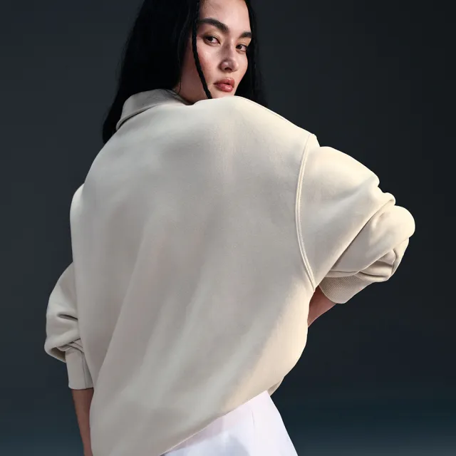【NIKE 耐吉】AS W NSW PHNX FLC OS QZ PO 女 立領拉鍊 長袖 米色 復古穿搭 休閒(FZ3208-104 ∞)