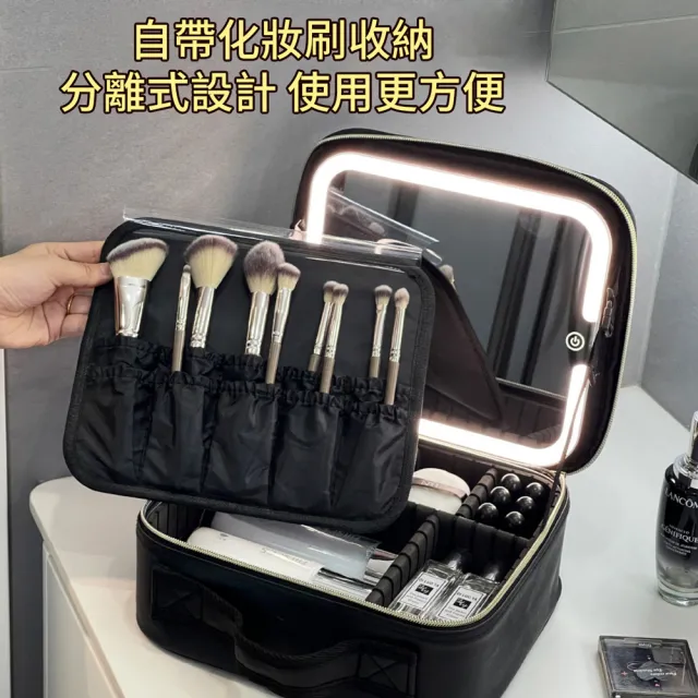 【SAMPA】LED補光燈鏡子化妝包 便攜式多功能大容量化妝箱 化妝品收納包 小型化妝箱 化妝鏡  禮物