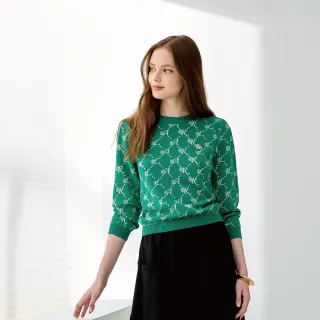 【MYSHEROS 蜜雪兒】針織造型上衣 鑽飾胸口飾品 字母滿版印花(綠)