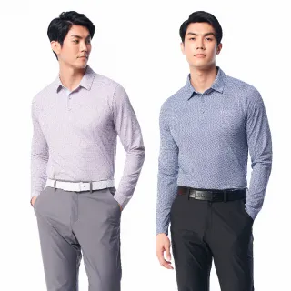 【KING GOLF】MOMO獨家特談！男款數位滿版印花彈性修身長袖POLO衫/長袖上衣/高爾夫球衫(多款任選)