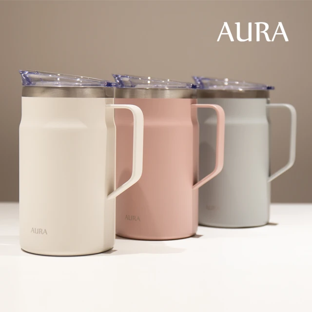 AURA 艾樂 2入組_簡約不銹鋼把手保溫杯600ml(辦公室杯/保溫保冰)