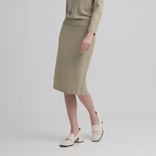 【ILEY 伊蕾】都會質感微閃羊毛針織中長裙(卡其；M-XL；1244175602)