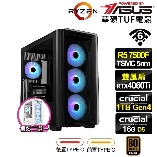 華碩平台 R5六核GeForce RTX 4060TI{普魯托K29C}電競電腦(R5-7500F/B650/16G D5/1TB/WIFI)