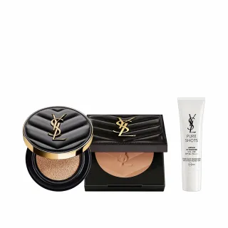 【YSL】官方直營 恆久完美柔霧彩妝組(全新皮革氣墊+蜜粉餅)