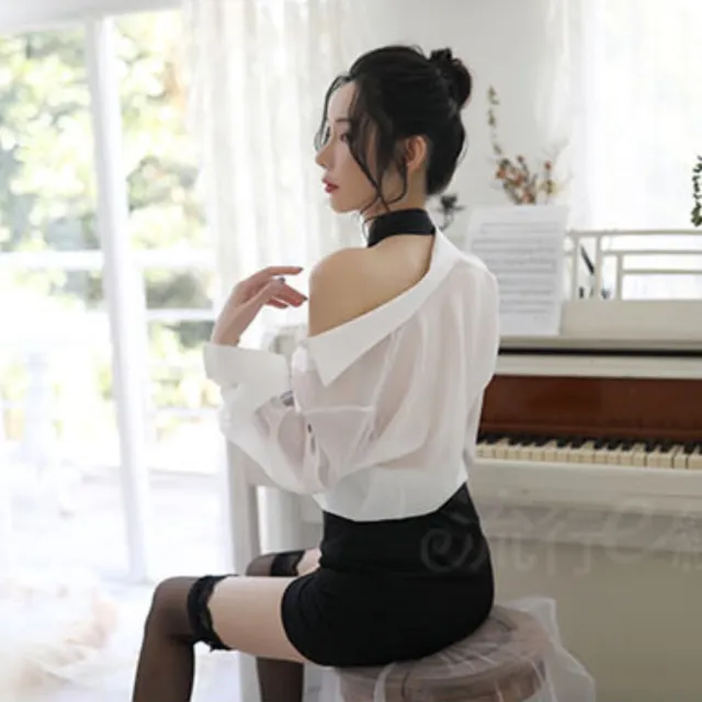 【流行E線】5件裝女秘書角色扮演服含絲襪 性感大尺碼OL短裙迷你裙女秘書情趣內衣褲COSPLAY服裝(MA7229)
