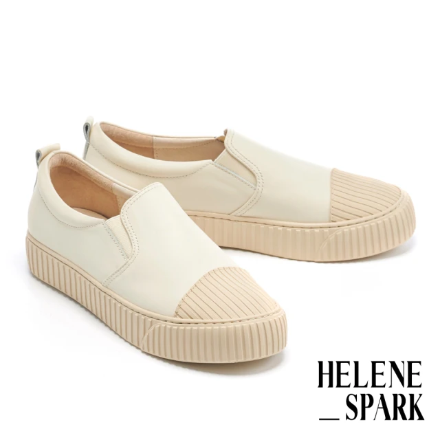 HELENE_SPARK 簡約全真皮奶油餅乾厚底休閒鞋(米)