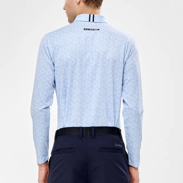 【PING】男款LOGO三角銀離子高爾夫薄長袖POLO衫-水藍(抗菌防臭/銀離子/GOLF/高爾夫球衫/PA24207-53)