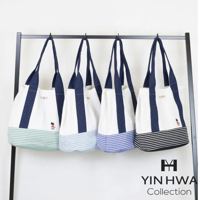 【YIN HWA 盈樺】雙11 HIKOSEN CARA貓 休閒簡約海軍風托特包