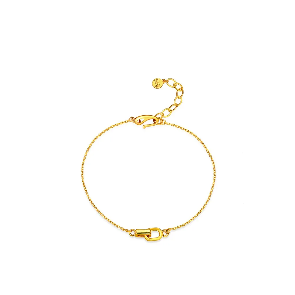 【周大福】ING系列 復古風幾何雙環黃金手鍊_計價黃金(鍊長17.5cm)