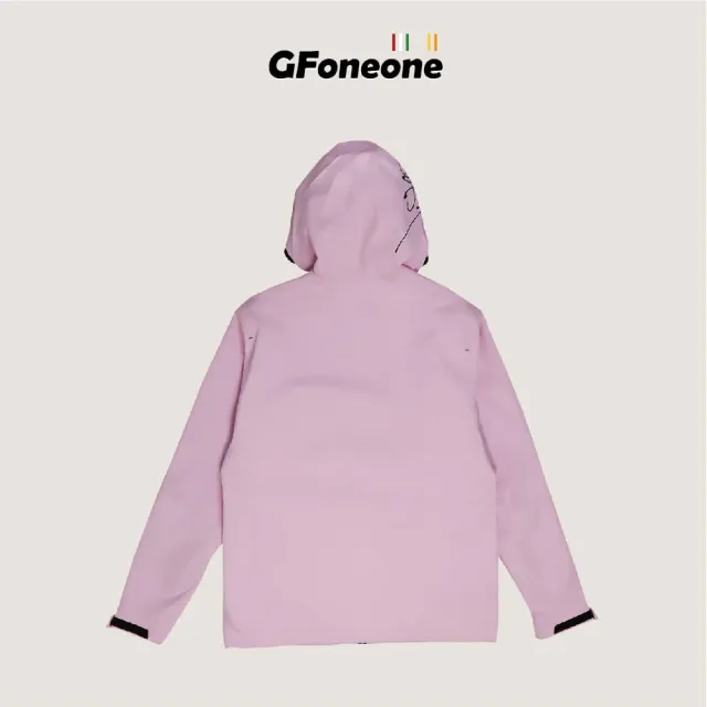 【GFoneone】中性防水透濕印花連帽外套-粉紅(外套 機能外套 薄外套 防水外套)