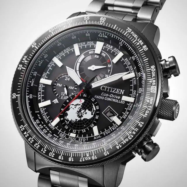 【CITIZEN 星辰】PROMASTER系列 光動能電波對時飛行腕錶/魂動黑46mm(BY3005-56G)