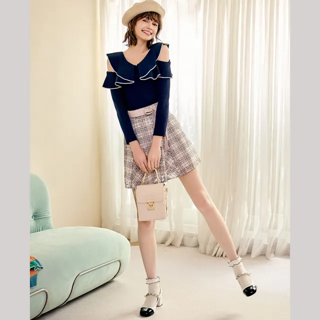 【H2O】蕾絲格紋短裙(#4652003 蕾絲短裙 丈青色/灰色)