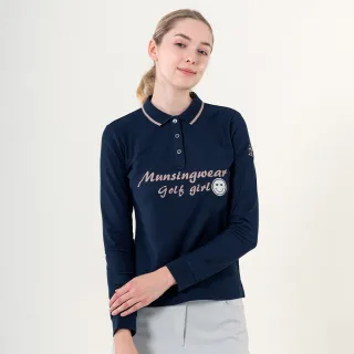 【Munsingwear】企鵝牌 女款深藍色LOGO印花笑臉長袖POLO衫 MLUT2B00