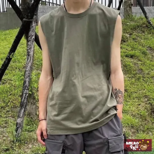【AMERO】男裝 女裝 圓領寬肩背心(男裝 女裝 圓領 背心 寬肩 精梳棉 寬鬆 情侶裝)