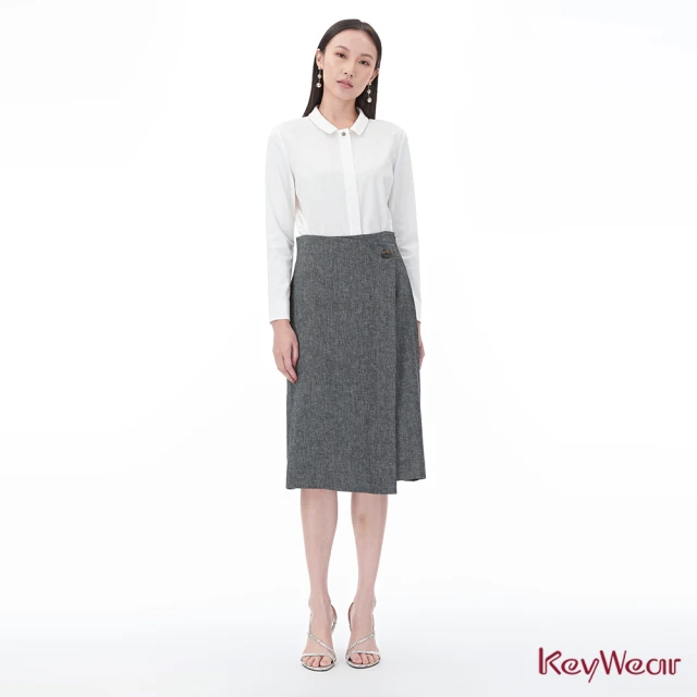 【KeyWear 奇威名品】舒適簡約不對稱中長裙