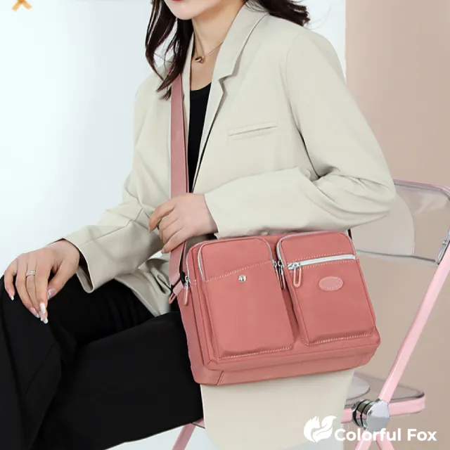 【Colorful Fox】輕盈外出防水包 尼龍手提包 單肩包 斜背包(黑／深藍／紅／粉／紫／淺
