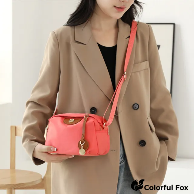 【Colorful Fox】輕盈外出防水包 尼龍手提包 單肩包 斜背包(黑／水藍／酒紅／粉／紫／