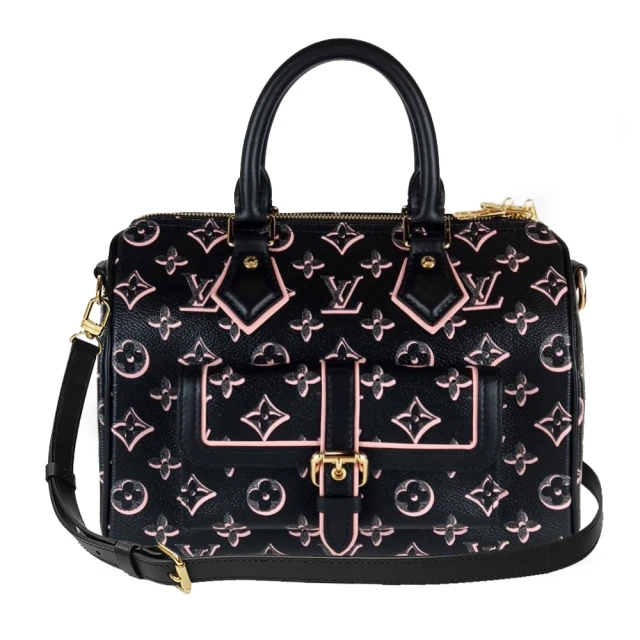 Louis Vuitton 路易威登 M20852 經典Speedy 25 系列雙色Monogram肩背手提兩用包(全新展示品-黑色)