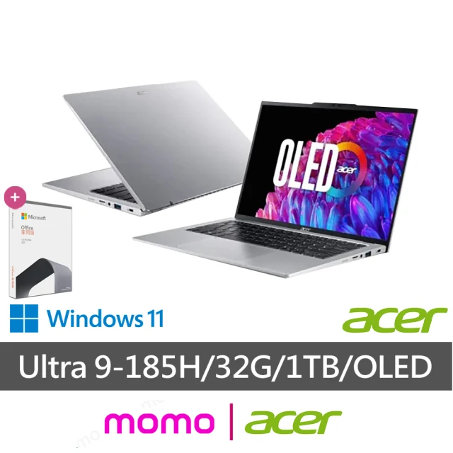 Acer 宏碁 Office2021組★14吋Ultra9 OLED AI筆電(Swift Go/SFG14-73-9896/Ultra 9-185H/32G/1T/W11)