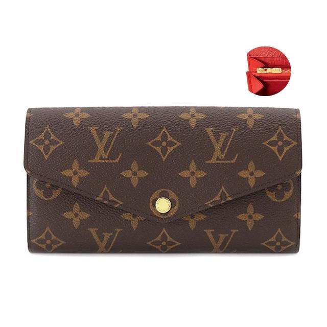 【Louis Vuitton 路易威登】M62236 經典Sarah系列Monogram帆布內裡拚色信封式長夾(紅色)
