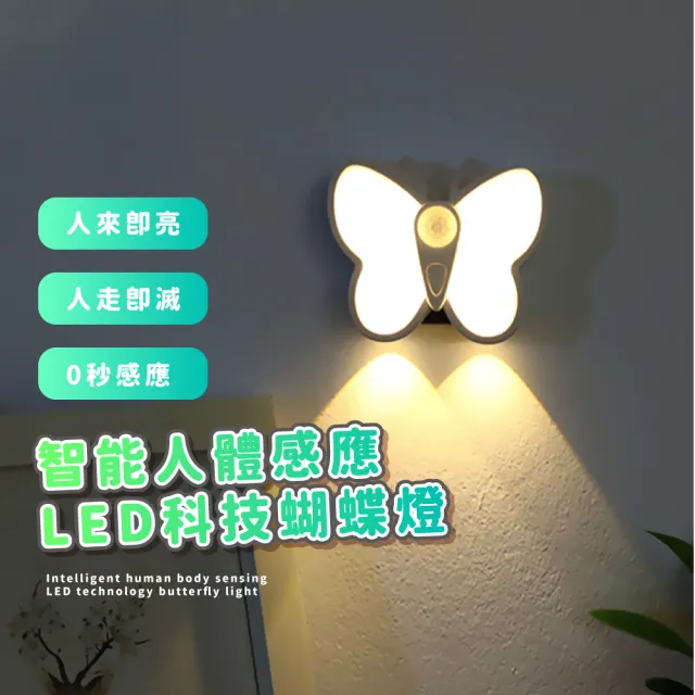 【質感升級】智能人體感應LED科技蝴蝶燈(特殊貓眼光效 可調節 柔光 小夜燈 壁燈 衣櫥燈 居家裝飾品)